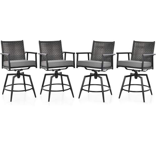 GYMAX  Patio Swivel Bar Stools Set Of 4 Outdoor Counter Height Bar Chairs W/ Pe Rattan Back