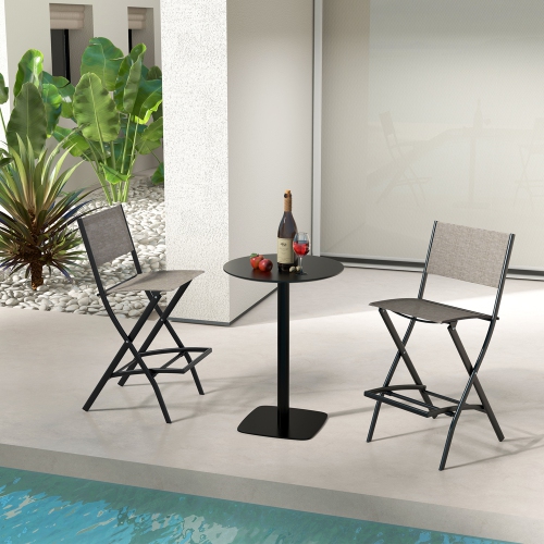 Gymax Folding Bar Stools Set of 4 Patio Sling Chairs w/ Backrest Humanized Footrest Coffee