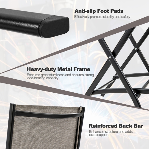 Gymax Folding Bar Stools Set of 4 Patio Sling Chairs w/ Backrest Humanized Footrest Coffee