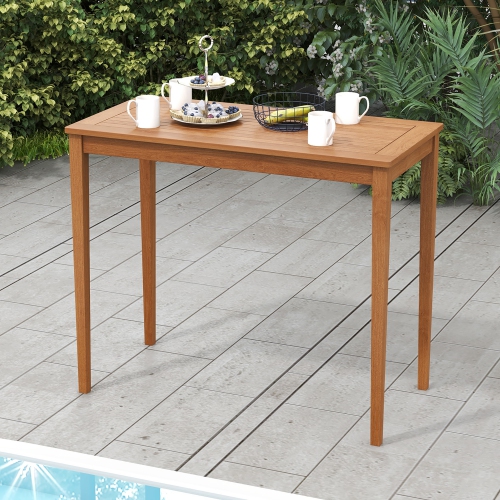 Gymax Outdoor Eucalyptus Wood Bar Table Outdoor Bar Height Dining Table for 4 People Natural