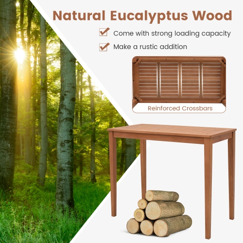 Gymax Outdoor Eucalyptus Wood Bar Table Outdoor Bar Height Dining Table for 4 People Natural