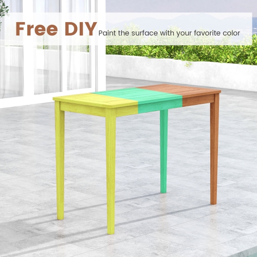 Gymax Outdoor Eucalyptus Wood Bar Table Outdoor Bar Height Dining Table for 4 People Natural
