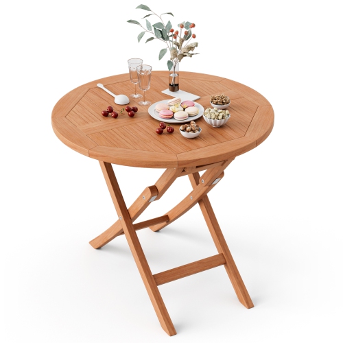 Gymax 31.5-inch Round Outdoor Folding Table Patio Solid Indonesia Teak Dining Table