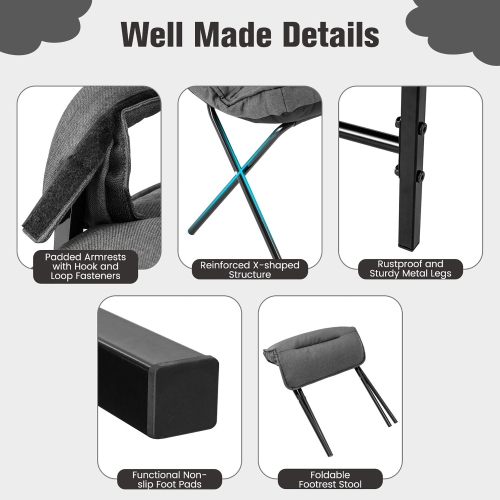 Gymax Modern Accent Chair with Ottoman Linen Fabric Arm Chair with Adjustable Backrest