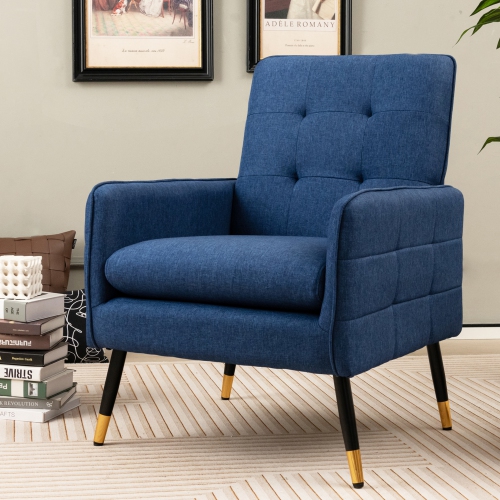 Gymax 2 Pieces Accent Chair Upholstered Armchair w/ Tufted Back & Metal Legs