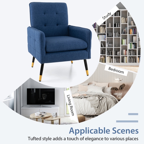 Gymax 2 Pieces Accent Chair Upholstered Armchair w/ Tufted Back & Metal Legs