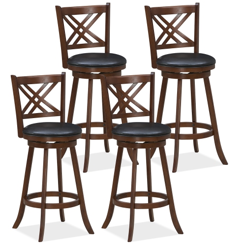 GYMAX  360° Swivel Barstools Set Of 4 29" Bar Height Bar Chairs With Back & Footrest