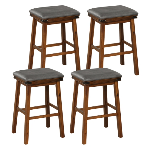 Gymax Set of 4 PU Leather Bar Stools 30'' Counter Height Dining Stools