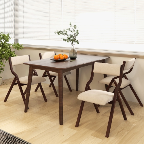 Gymax Folding Dining Chairs Set of 4 Wooden Table Chairs w/ Padded Seat Modern Coffee & Beige