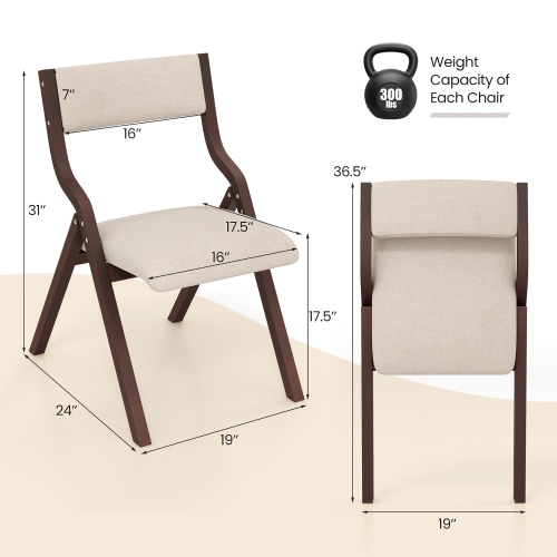 Gymax Folding Dining Chairs Set of 4 Wooden Table Chairs w/ Padded Seat Modern Coffee & Beige