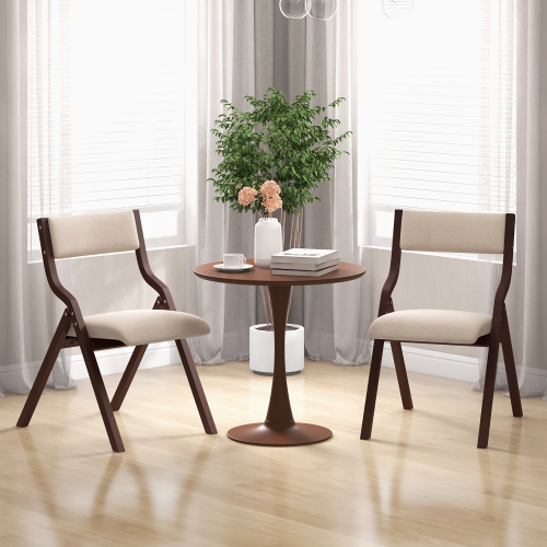 Gymax Folding Dining Chairs Set of 4 Wooden Table Chairs w/ Padded Seat Modern Coffee & Beige
