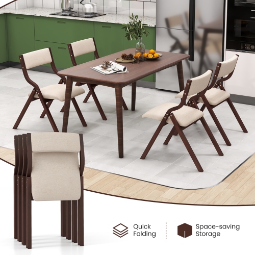 Gymax Folding Dining Chairs Set of 4 Wooden Table Chairs w/ Padded Seat Modern Coffee & Beige