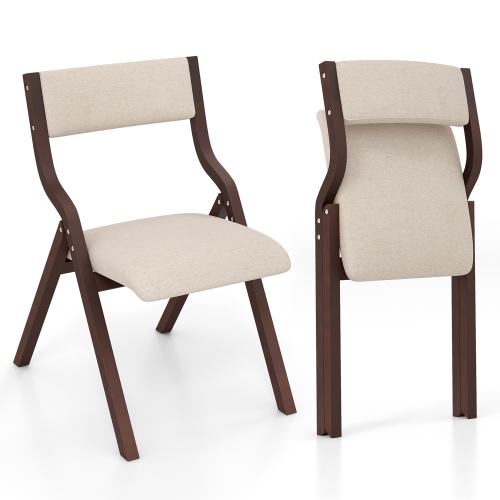 Gymax Folding Dining Chairs Set of 4 Wooden Table Chairs w/ Padded Seat Modern Coffee & Beige