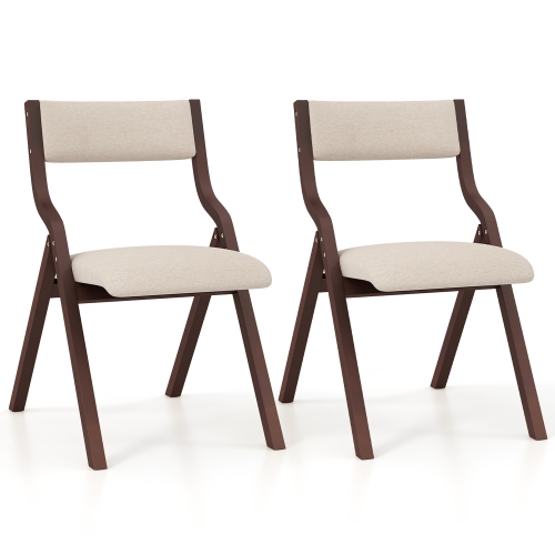 Gymax Folding Dining Chairs Set of 4 Wooden Table Chairs w/ Padded Seat Modern Coffee & Beige