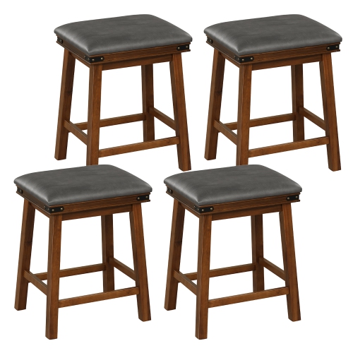 Gymax Set of 4 PU Leather Bar Stools 24'' Counter Height Dining Stools w/ Upholstered Seat