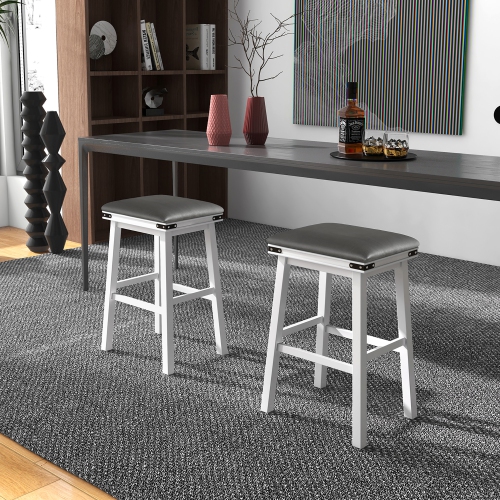 Gymax PU Leather Bar Stools Set of 4 30'' Counter Height Dining Stools w/ Upholstered Seat