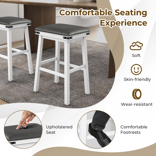 Gymax PU Leather Bar Stools Set of 4 30'' Counter Height Dining Stools w/ Upholstered Seat