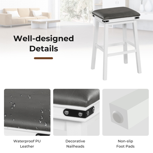 Gymax PU Leather Bar Stools Set of 4 30'' Counter Height Dining Stools w/ Upholstered Seat