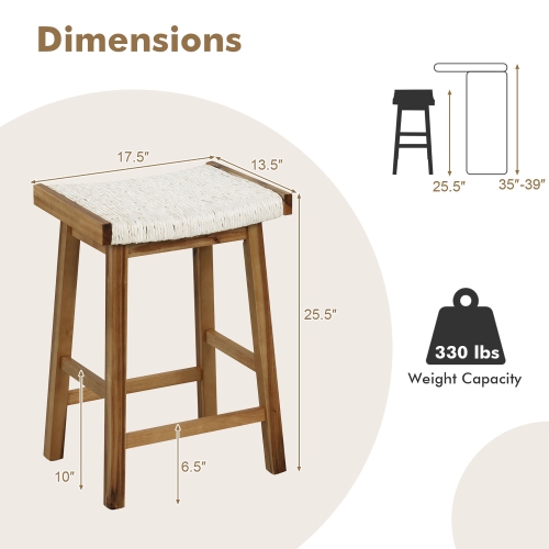 Gymax Set of 4 Saddle Bar Stools 25.5'' Counter Height Dining Stools w/ Seaweed Woven Seat