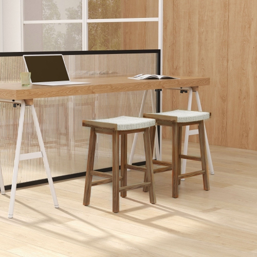 Gymax Set of 4 Saddle Bar Stools 25.5'' Counter Height Dining Stools w/ Seaweed Woven Seat