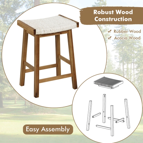 Gymax Set of 4 Saddle Bar Stools 25.5'' Counter Height Dining Stools w/ Seaweed Woven Seat