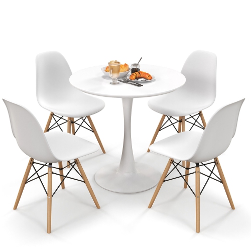 GYMAX  5 PCs Dining Set Modern Round Dining Table 4 Chairs for Small Space Kitchen