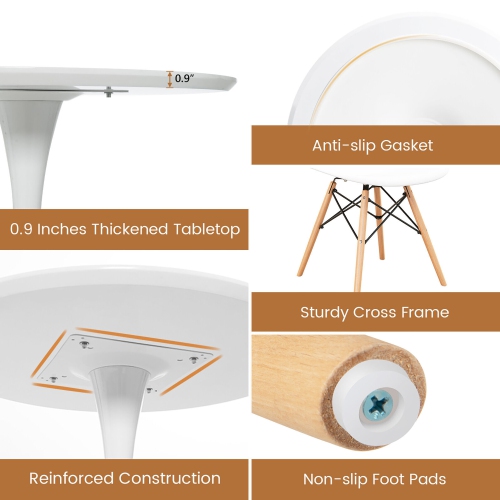 Gymax 5 PCS Dining Set Modern Round Dining Table 4 Chairs for Small Space Kitchen