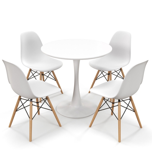 Gymax 5 PCS Dining Set Modern Round Dining Table 4 Chairs for Small Space Kitchen