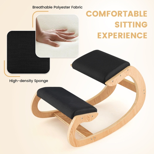 Gymax Ergonomic Kneeling Chair Wood Rocking Posture Stool w/ Cushion Back Neck