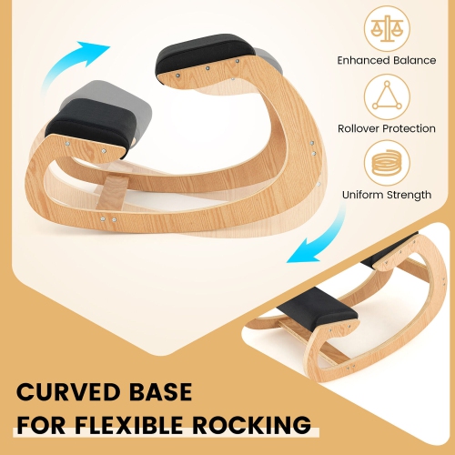 Gymax Ergonomic Kneeling Chair Wood Rocking Posture Stool w/ Cushion Back Neck