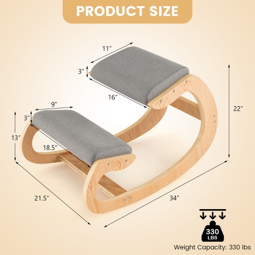 Gymax Ergonomic Kneeling Chair Wood Rocking Posture Stool w/ Cushion Back Neck