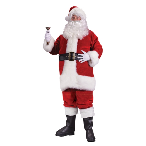 Red and White Regency Plush Santa Claus Men Christmas Costume Suit - XL