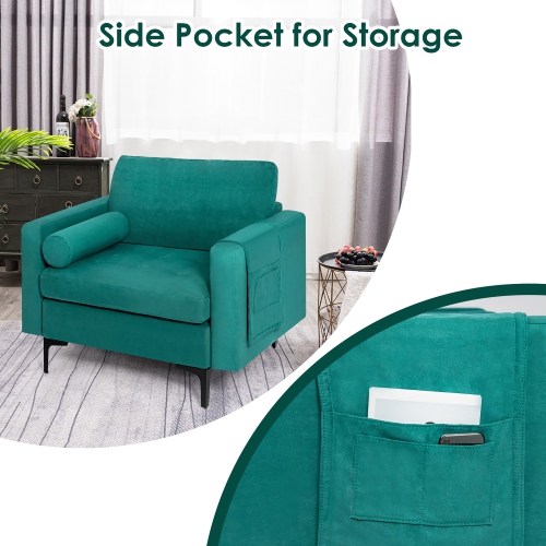 Costway Set of 2 Accent Armchair Single Sofa w/ Bolster Side Storage Pocket Teal