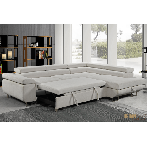 Urban Cali Hollywood Sleeper Sectional Sofa Bed with Adjustable Headrests and Storage Chaise