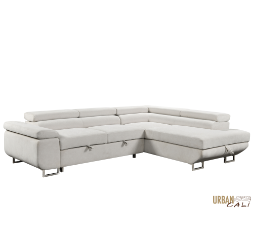 Urban Cali Hollywood Sleeper Sectional Sofa Bed with Adjustable Headrests and Storage Chaise