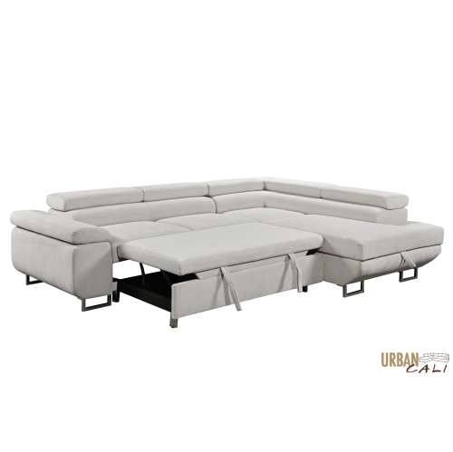Urban Cali Hollywood Sleeper Sectional Sofa Bed with Adjustable Headrests and Storage Chaise
