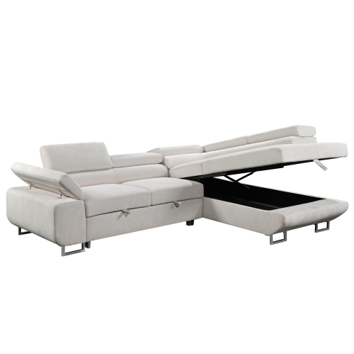 Urban Cali Hollywood Sleeper Sectional Sofa Bed with Adjustable Headrests and Storage Chaise
