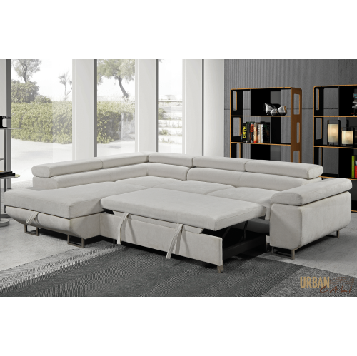 Urban Cali Hollywood Sleeper Sectional Sofa Bed with Adjustable Headrests and Storage Chaise