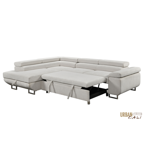 Urban Cali Hollywood Sleeper Sectional Sofa Bed with Adjustable Headrests and Storage Chaise
