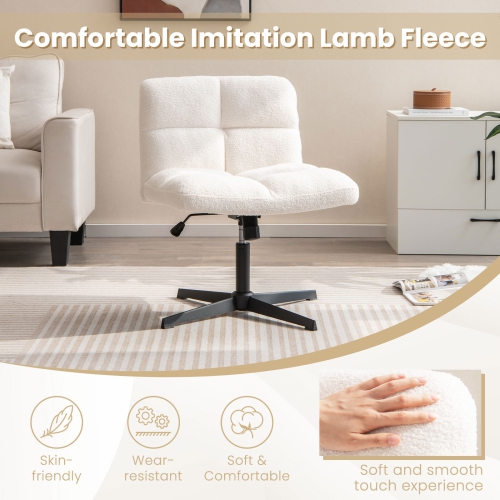 Costway Cross Legged Office Chair Armless Office Desk Chair with Imitation Lamb Fleece