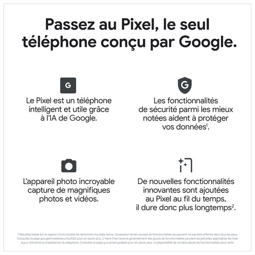 Pixel 7a de 128 Go de Google avec Bell - Charbon - Financement mensuel