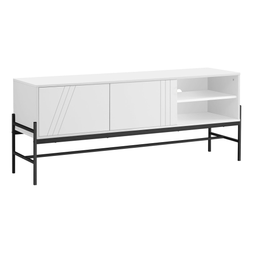 Monarch Specialties I 2738 - Tv Stand, 60 Inch, Console, Media Entertainment Center, Storage Cabinet, Living Room, Bedroom, White Laminate, Black