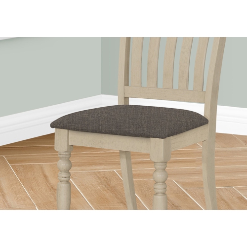 Monarch Specialties I 1392 - Dining Chair, 39" Height, Set Of 2, Upholstered, Dining Room, Kitchen, Side, Antique Grey, Grey Fabric, Wood Legs,