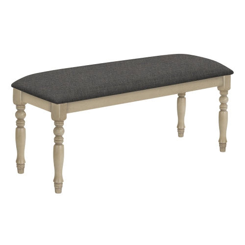Monarch Specialties I 1393 - Bench, 48" Rectangular, Upholstered, Wood, Entryway, Dining Room, Kitchen, Antique Grey, Grey Fabric, Grey Solid Wood,