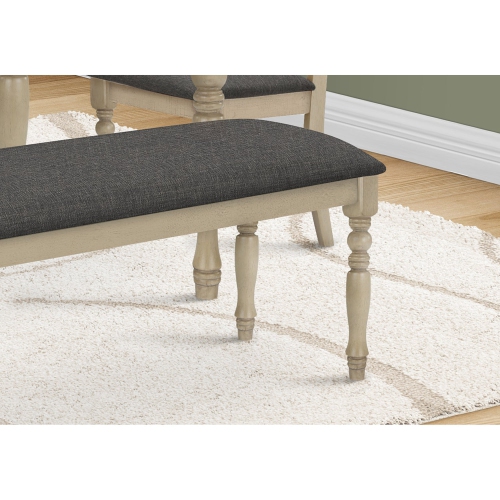 Monarch Specialties I 1393 - Bench, 48" Rectangular, Upholstered, Wood, Entryway, Dining Room, Kitchen, Antique Grey, Grey Fabric, Grey Solid Wood,
