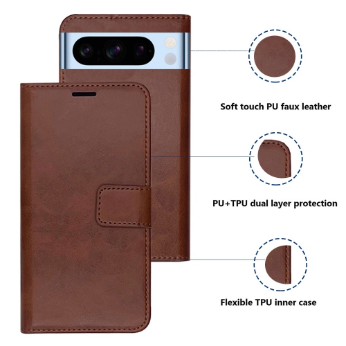 Étui-portefeuille magnétique XCRS, pochette en cuir de polyuréthane avec fente pour carte et support pour Google Pixel 8 Pro 2023