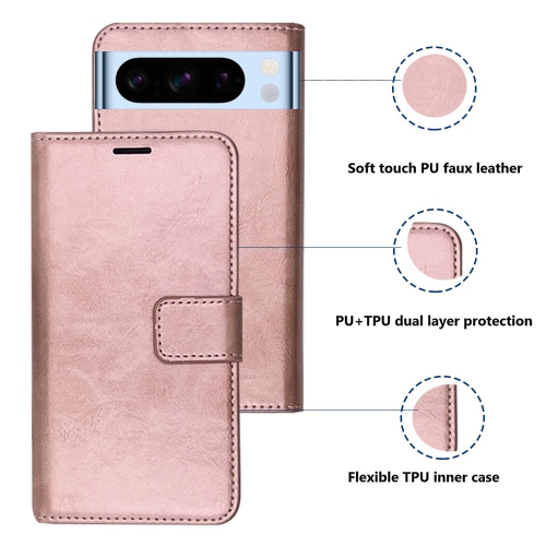 Étui-portefeuille magnétique XCRS, pochette en cuir de polyuréthane avec fente pour carte et support pour Google Pixel 8 Pro 2023