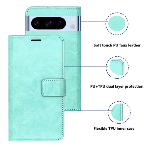 XCRS Folio Magnetic Wallet Cover, PU Leather Pouch with Card Slot and Stand Case for Google Pixel 8 Pro 2023