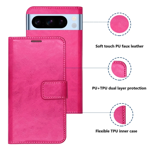 XCRS Folio Magnetic Wallet Cover, PU Leather Pouch with Card Slot and Stand Case for Google Pixel 8 Pro 2023