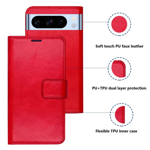 XCRS Folio Magnetic Wallet Cover, PU Leather Pouch with Card Slot and Stand Case for Google Pixel 8 Pro 2023